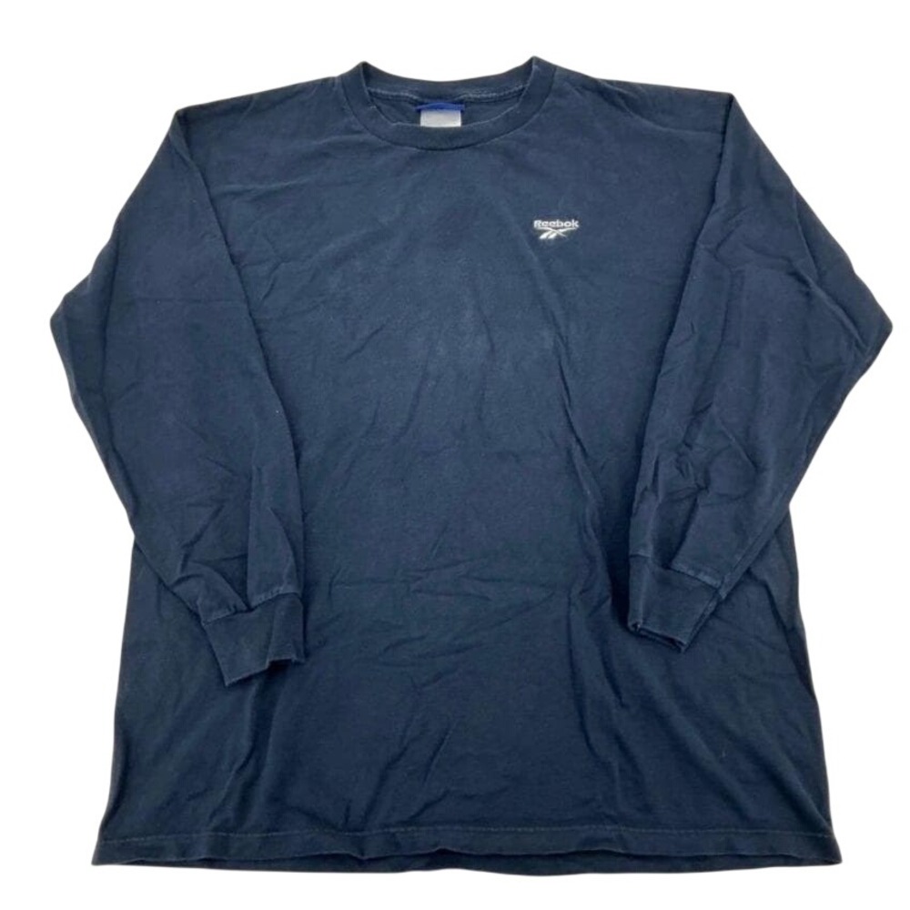 Reebok T-Shirt Mens XL Navy Blue Long Sleeve Embroidered Logo 90s Vintage Sporty